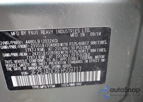 2015 Subaru Forester 2.5I Premium z USA, uszkodzony, nr VIN JF2SJADC8FH509717